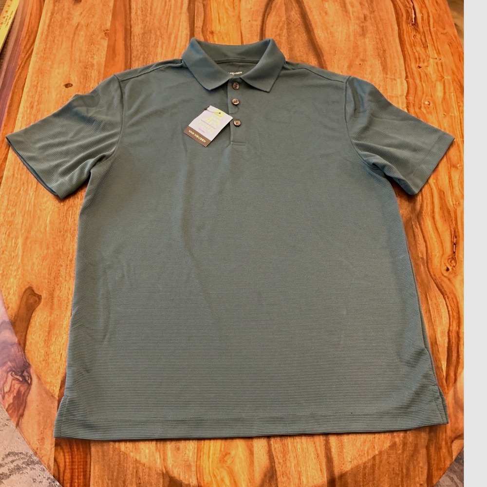 Van Heusen Air Polo Shirt Mens Small Teal Classic Fit Performance Golf Cooling
